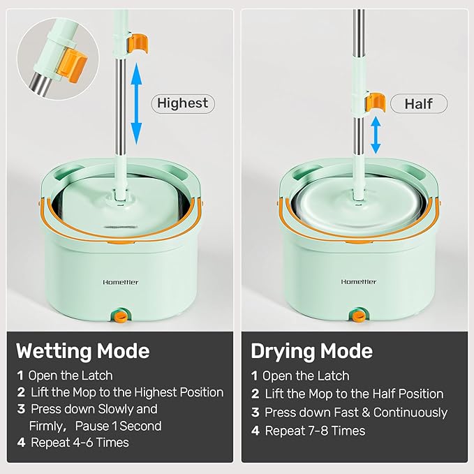 Spin Mop and Bucket Set, Detachable Inner Bucket with Separate Dirty Water System, Deep-Cleaning Mops for Floor/Wall Cleaning with Triangular Head & 4 Microfiber Pads