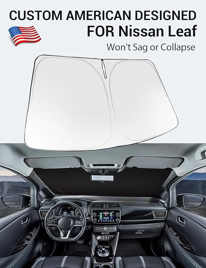 Proadsy 2025 Upgrade Windshield Sun Shade Custom Fit 2018-2023 2024 2025 Nissan Leaf Foldable Front Sunshade Protector Sun Visor Blocks UV Rays Keep Car Cooler