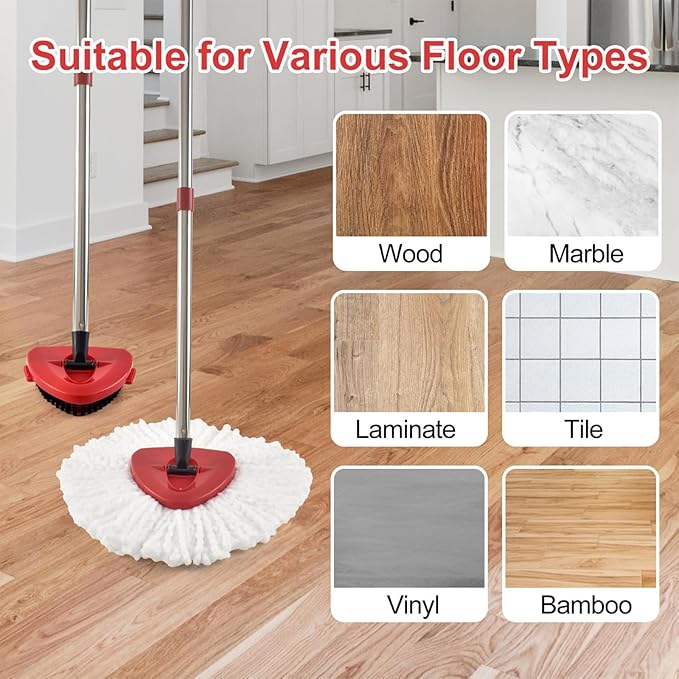 Mop Handle Replacement,4 Section Compatible with O-Cedar Spin Mop Refills and Brooms O Cedar Mop Stick for Floor Clean, 30" to 58"