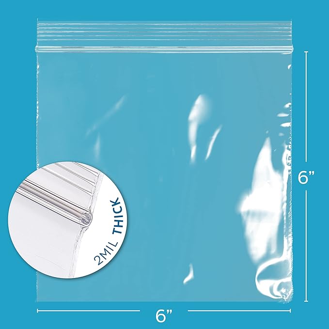 Clear Plastic Zip Sandwich Bags - Bulk GPI Case Of 1000 6" x 6" 2 mil thick, Strong & Durable RECLOSABLE Poly Baggies With Resealable Zip Top Lock For Travel, Storage, Packaging & Shipping.