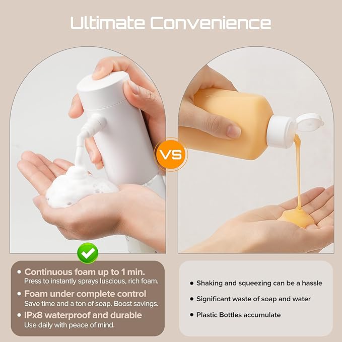 Airversa Electric Foaming Shampoo Dispenser with Hair Scalp Massager Brush 1100mAh IPX8 Shampoo Foamer for Woman Men Baby Kid Dog Cat ES1-White Kit