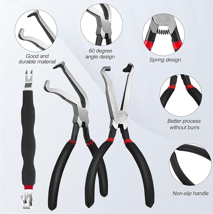 3pcs Electrical Disconnect Pliers Tool Set for Cars Automotive 1*Straight &1*60 Degree &1pcs Electrical Connector Separator Fuel Line Disconnect Tool Set Electrical Connector Wire Plug Sensor Pliers