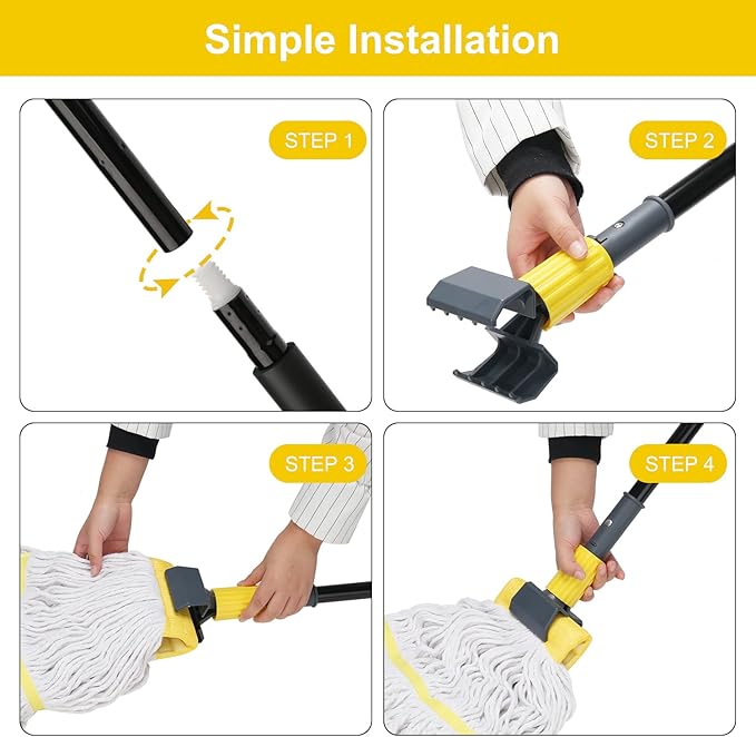 KeFanta Metal Mop Handle Commercial Heavy Duty,58" Industrial Mop Stick with Jaw Clamp,Wet Gripper Mops Head Replacement Holder for Floor Cleaning(6 Pack)