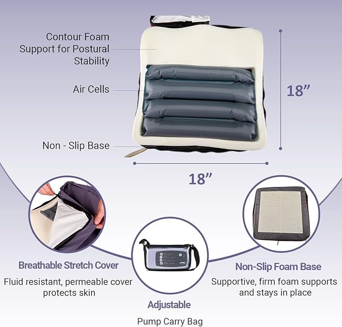 Alternating Pressure Wheelchair Cushion by MobiCushion - Pneumatic Air Pillow Relief for Pressure Sores - Reduces pressure on Scooters Chairs Recliners - Rechargeable Battery - Taiwan Version 18"x18"
