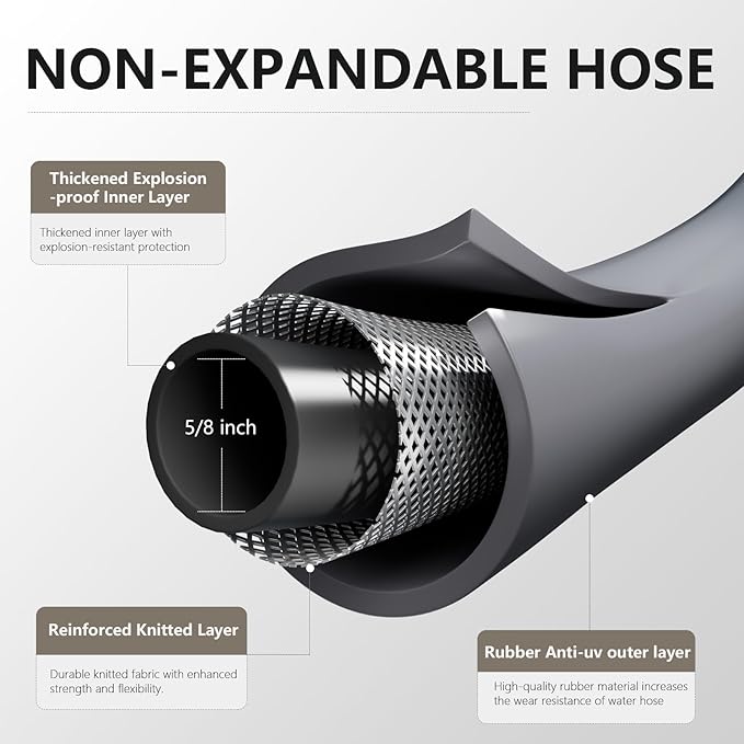 Garden Hose 5/8" x 25ft - No-Kink Flexible Water Hose 600 PSI Burst Pressure, Lightweight & Durable for Yard, Car Wash, Pets Gray