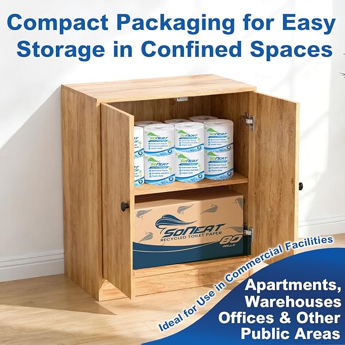 2-Ply Toilet Paper Bulk | Septic safe toilet paper | 40,000 Soft Sheets | 80 Rolls x 500 Sheets Each | Recycled Fiber & Strong Bath Tissue Mega Pack for Home & Commercial Use | Made In USA
