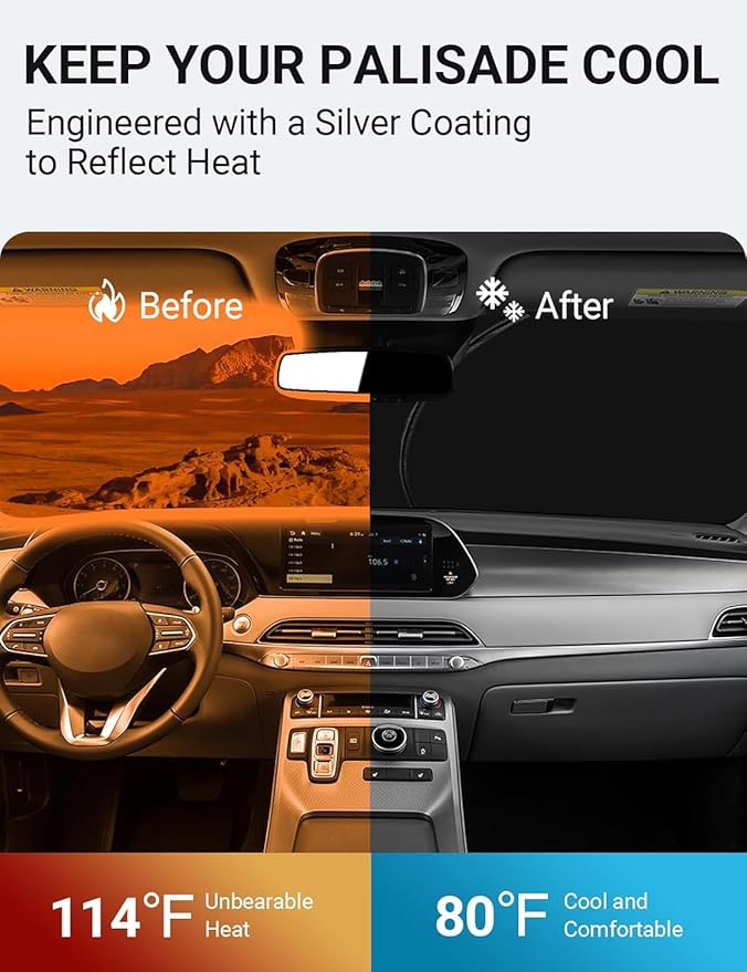 Proadsy 2025 Upgrade Windshield Sun Shade Custom Fit Hyundai Palisade 2020-2024 2025 4-Layer Foldable Front Sunshade Protector Sun Visor Blocks UV Rays Keep Car Cooler