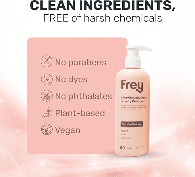 FREY Full Wash Laundry Care Bundle - Concentrated Liquid Laundry Detergent & Fabric Softener (Jasmine Meadow)