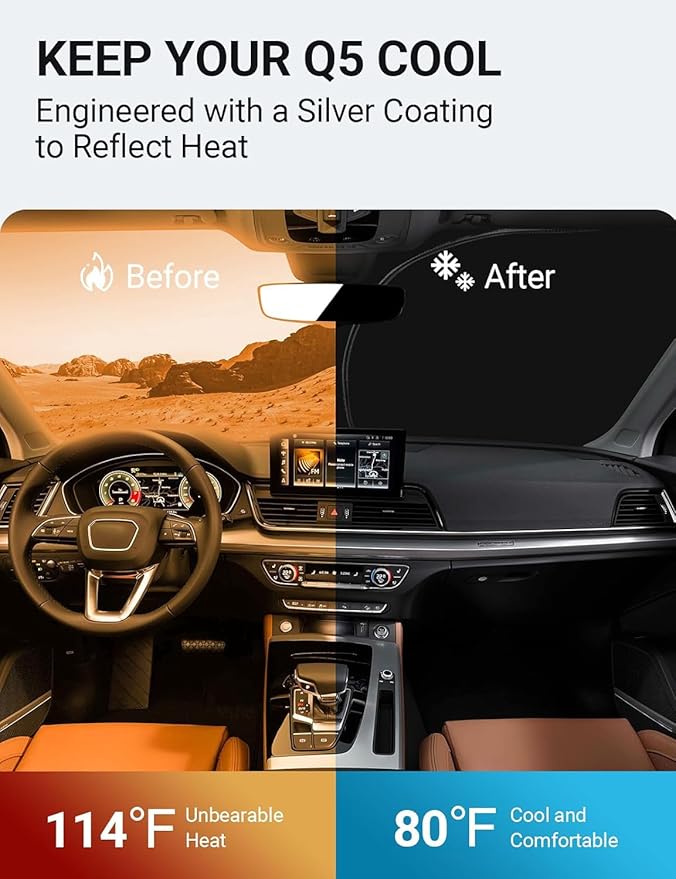 Proadsy 2025 Upgrade Front Windshield Sun Shade Foldable Sunshade Protector Custom Fit 2018-2024 2025 Audi Q5 SQ5 Premium, Premium Plus, Prestige Crossover SUV Winter Accessories