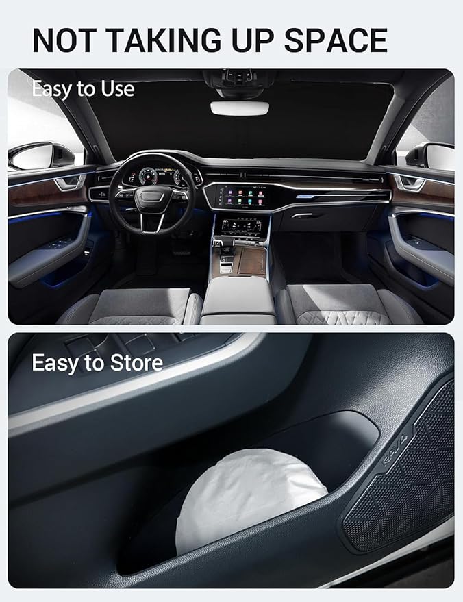 Proadsy 2025 Upgrade Windshield Sun Shade Custom Fit 2019-2023 2024 2025 Audi A6 Foldable Front Sunshade Protector Sun Visor Blocks UV Rays Keep Car Cooler
