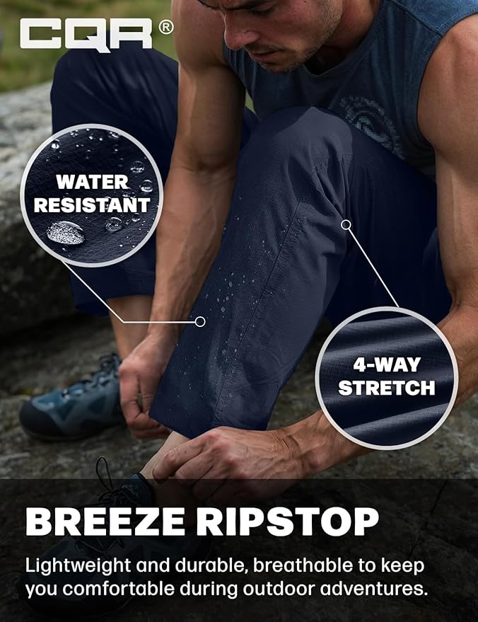 CQR Men's Lightweight Vent Hiking Pants, Water-Resistant & Breathable Sports Outdoor Athletic Pants with Elastic Waist