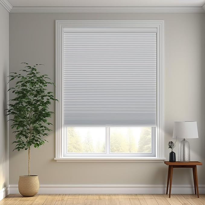 Changshade Cordless Cellular Shades, Blackout Honeycomb Shades for Windows, Pull Down Pleated Blinds, Easy to Install for Indoor Windows and French Doors,44" W x 72" H, White