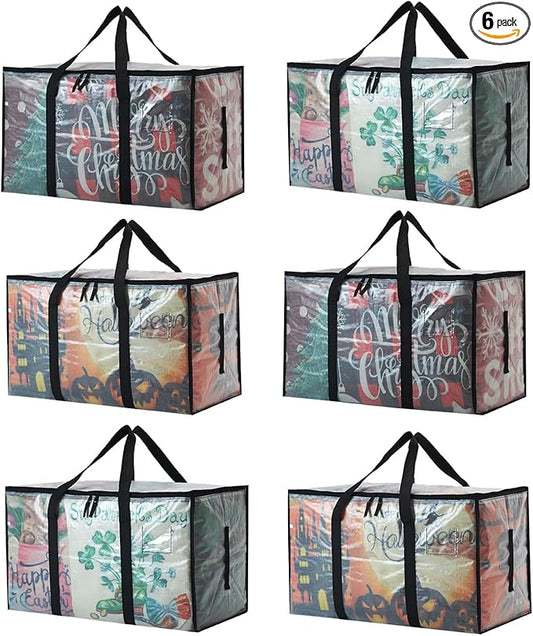 Heavy Duty 93L (24.5 Gallon) Stackable Storage Bins with Fully Openable Lids, Moving Bags Heavy Duty, Clear Plastic Totes for Moving Storage, Home Organization, Closet, Dorm Room. 6 pack