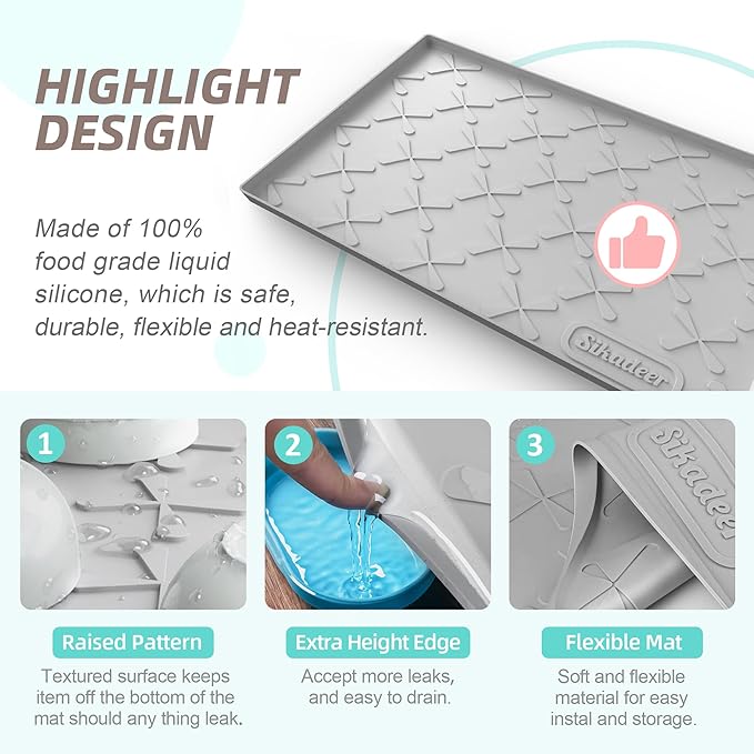 SIKADEER 34" x 22" Under Sink Mat Waterproof, Silicone Mat Kitchen Drawer Shelf and Cabinet Liner, Sink Protector for Bathroom Organizers and Storage, Boot Tray Pet Food Mats