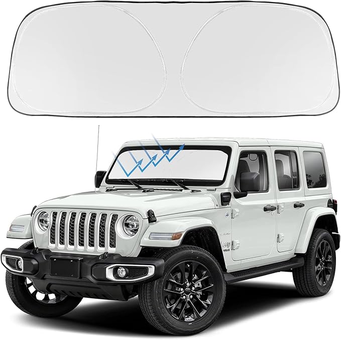 Proadsy 2025 Upgrade Windshield Sun Shade Custom Fit Jeep Wrangler JL JLU & Gladiator JT 2018-2024 2025 4-Layer Foldable Front Sunshade Protector Sun Visor Blocks UV Rays Keep Car Cooler Accessories