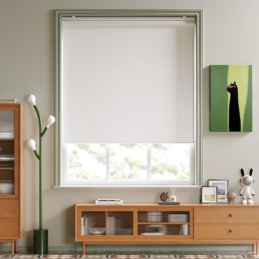 Cordless Roller Shades Blackout Blinds for Windows Room Darkening Rolled Up Shades with Spring System, UV Protection Window Shades Door Blinds for Home and Office (White, 26" W x 72" H)