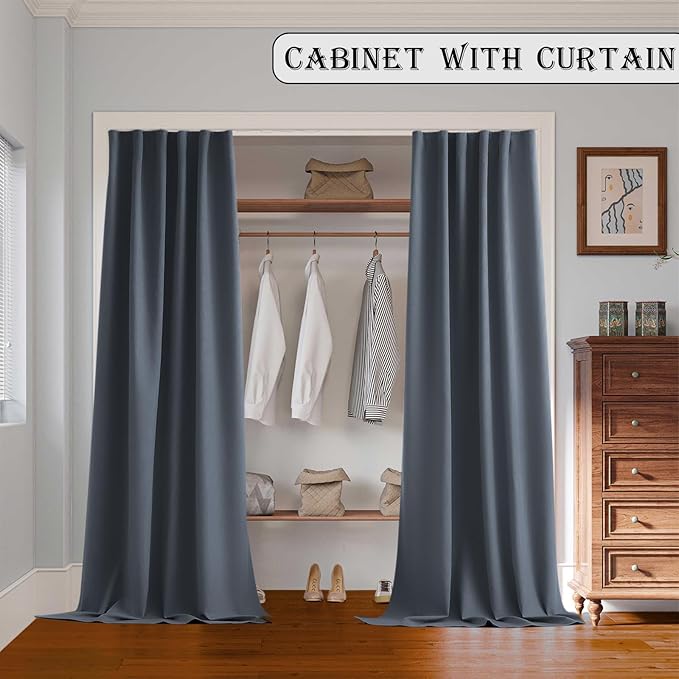 Room Divider Curtains with Ceiling Track, 95% Blackout Heavy Curtains Noise Reduction Privacy Curtain System Kits, 15 ft Wide x 7 ft Tall, Dark Grey, 1 Panel