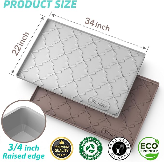 SIKADEER 34" x 22" Under Sink Mat Waterproof, Silicone Mat Kitchen Drawer Shelf and Cabinet Liner, Sink Protector for Kitchen Organizers and Storage, Boot Tray Pet Food Mats