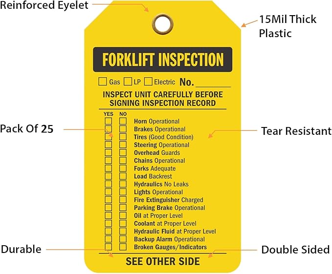 SmartSign 2 Sided Forklift Inspection Tag | 3.375" x 5.875" Plastic, Pack of 25, Made in USA