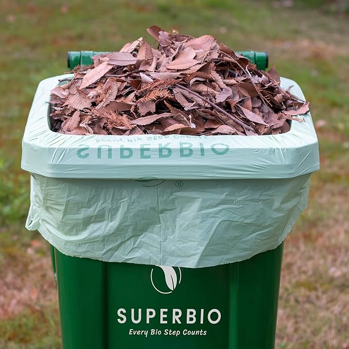 SUPERBIO 55 Gallon Compostable Yard Waste Bags, Lawn & Leaf Bags, Heavy Duty Extra Thick 1.57 Mil, (80 Count Bulk), 208.1 Liter, BPI and OK compost INDUSTRIAL