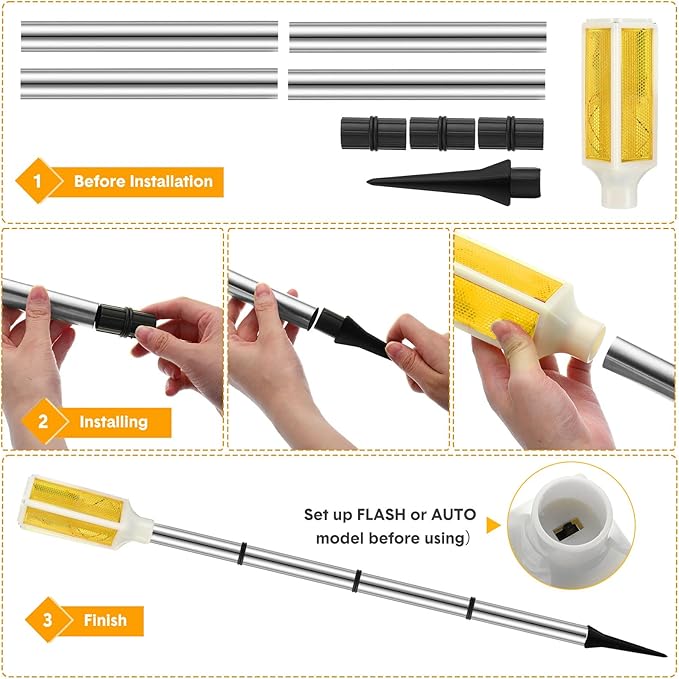 Macarrie 6 Pcs Solar Powered Driveway Markers Reflector Lights Landscape Driveway Reflectors on Poles for Snow Road Outdoor Yard(37 Inch,Yellow)