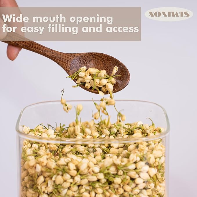 1.2 Gallon (148oz) 2PCS Large Glass Food Storage Containers, Wide Mouth Storage Containers with Tight Lids Square Glass Jars for Flour and Sugar Cereal Rice Pasta Oats Wheatmeal Coffee Niblet