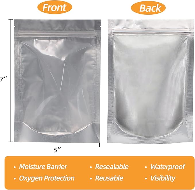 1/2 Pint 60 Packs Mylar Bags For Food Storage, 5"x 7" Mylar Bags With Window, Freeze Dried Candy Bags, Reusable Storage Bags For Food, Mylar Food Storage Bags for Long Term Food Storage