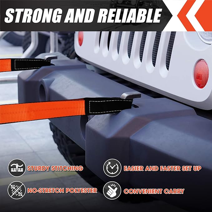 2 Pack 2”x15FT Supper Sturdy Lift Sling Straps, 18800 Pound Capacity Heavy Duty Eye-Eye Nylon Strap for Hoist, 2-Ply Polyester Rigging Straps, Tree Saver Recovery Straps Web Sling Winch