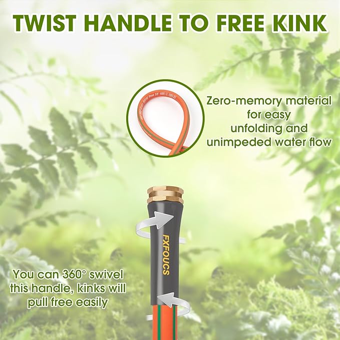 Heavy Duty Garden Hose – 5/8 Inch Flexible, Lightweight Hybrid Hose with 600 PSI Burst Pressure, Swivel Handle, All-Weather Water Hose, Durable Copper Male/Female Fittings (Orange, 50FT)