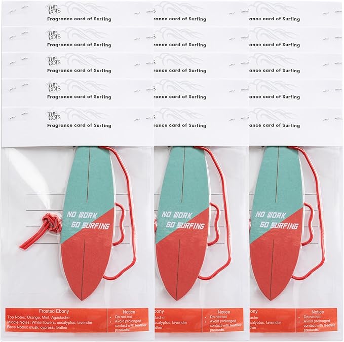 THEDOTS Series 15 Pack Frosted Ebony Surfboard Hanging Car Air Fresheners, Detachable Message Cards with Surfing Art, Long-lasting Scent for Car & Home