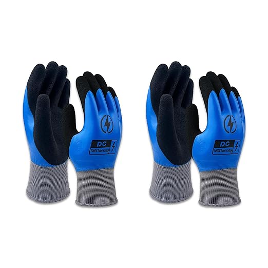 2 Pairs Insulated Electrician Gloves 1000V Voltage Resistant Flame Retardant Work Gloves, Electrical Rubber Non-slip Texture Design for Electricians Prevent Shock