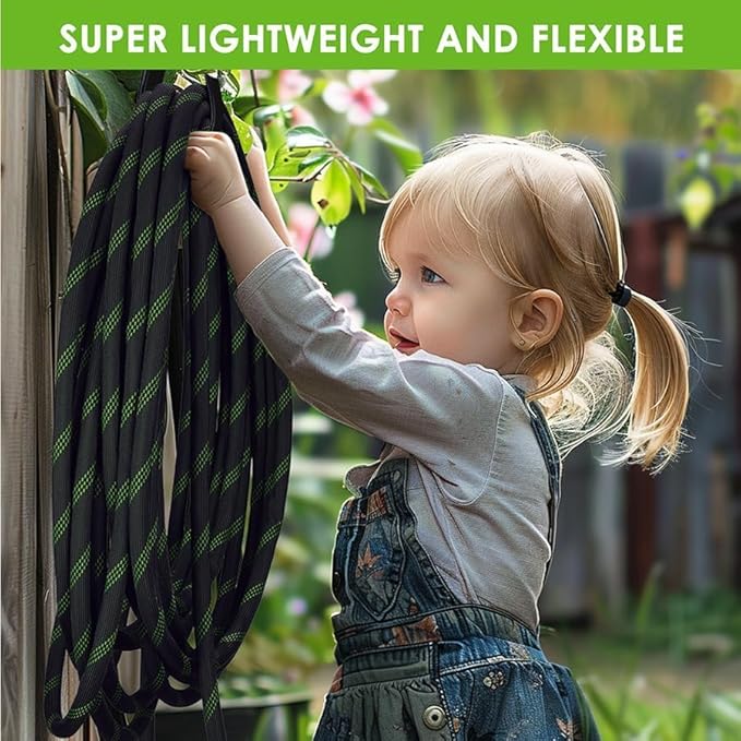 Non-Expandable Garden Hose 75 ft, Ultra Lightweight & Flexible Water Hose With 10-Pattern Spray Nozzle, Full Length Leak-Proof Design, High-Density Fabric & Shut-Off Valve, Hose Straps