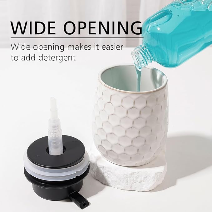 Soap Dispenser, 13 OZ Ceramic Liquid White Hand Soap Dispenser with Honeycomb Design for Kitchen or Bathroom, Refillable Dish Lotion Dispenser, ANTIS'S HOME