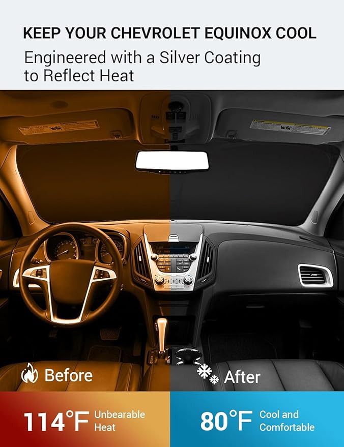Proadsy 2025 Upgrade Windshield Sun Shade Custom Fit 2010-2017 Chevrolet Equinox Foldable Front Sunshade Protector Sun Visor Blocks UV Rays Keep Car Cooler