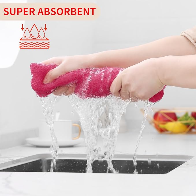 Kitinjoy 100% Cotton Waffle Weave Kitchen Towels, 8-Pack Super Soft and Absorbent Dish Towels for Drying Dishes, Kitchen Hand Towels, 13 in x 28 in, Hot Pink