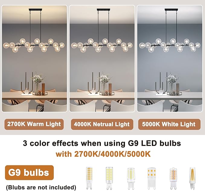 Large Chandeliers for Dining Room, 16-Light Modern Chandelier Sputnik Chandeliers Black Dining Room Light Fixture with Clear Globe Sputnik Ceiling Light Fixture Linear Chandelier over Kitchen Island