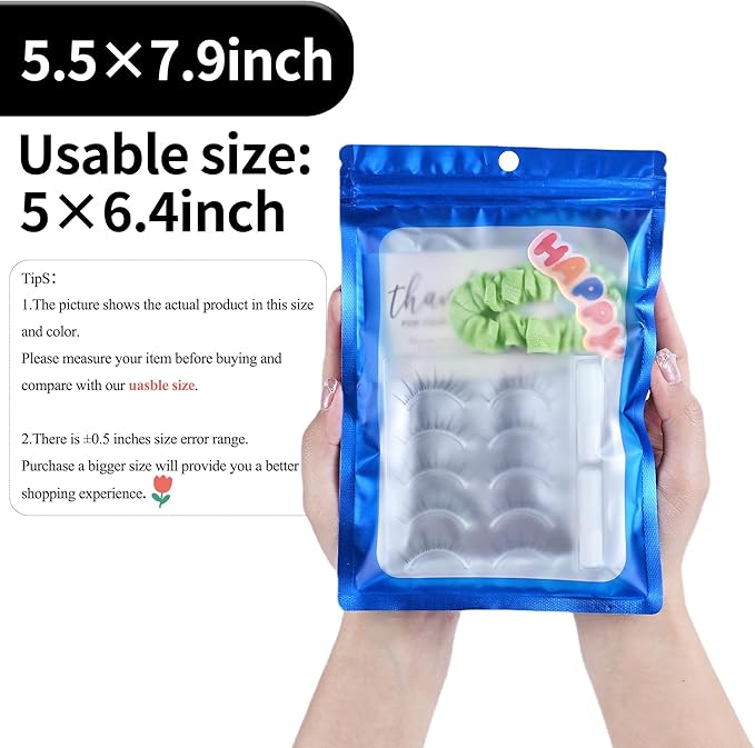 100 Pack Resealable Plastic Bags for Food Storage, Zipper Bags with Clear Front Window, Packaging Pouch for Small Business (Blue, 5.5x7.9 inch)