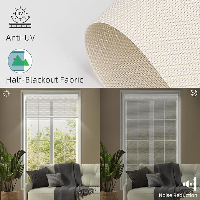 SmartWings Motorized Roller Shades 5% Openness Without Privacy Custom Size, Rechargeable Battery, Works with Matter/Apple HomeKit, Alexa, Thread/Zigbee, Remote Optional, 5% Openness White Linen