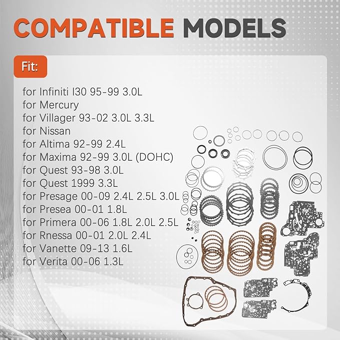 Transmission Master Rebuild Kit with Overhaul Seals - RE4F04A for Altima/Maxima 92-99, for Infiniti I30 95-99, for Mercury Villager 93-02