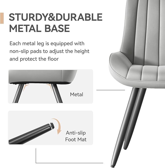 Dining Chairs Set of 6, Mid Century Modern Kitchen Chairs with Soft Cushion, Comfortable Upholstered Fabric Dining Room Chair for Kitchen, Light Grey