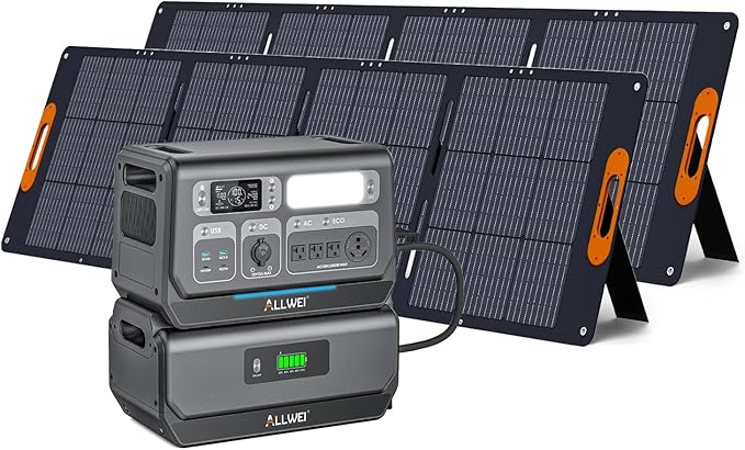 ALLWEI Power Station 2400W Solar Generator with 2x 200W Solar Panels & B200 PRO Expansion Battery, 4096Wh Portable Power Station, Fast Charge in 1.5H, UPS Battery Backup for RV Camping Home Off-Grid