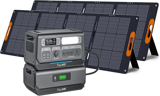 ALLWEI Power Station 2400W Solar Generator with 2x 200W Solar Panels & B200 PRO Expansion Battery, 4096Wh Portable Power Station, Fast Charge in 1.5H, UPS Battery Backup for RV Camping Home Off-Grid