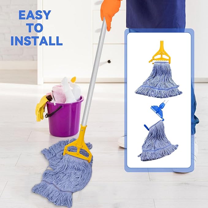 Commercial Heavy Duty Mop Heads Replacement for Rubbermaid: 6 Packs 24oz Industrial Wet Mop Head for Floor Cleaning - Commercial Products Looped End String Head Refills