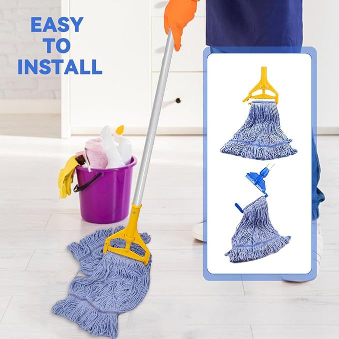 Commercial Heavy Duty Mop Heads Replacement for Rubbermaid: 6 Packs Industrial Wet Mop Head for Floor Cleaning - Commercial Products Looped End String Head Refills