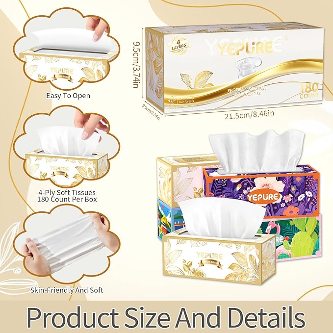 Ultra Care Facial Tissues,With 30% Lotion - 4-Ply Soft Tissues for Sensitive Skin, Soothing & Gentle, 180 Ct Value Pack Facial Tissue Boxes