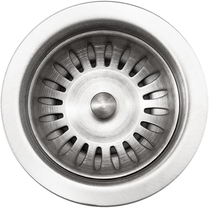 Houzer 190-9180 - 3-1/2 inch Stainless Steel Kitchen Sink Basket Strainer, Durable Food Catcher Stopper for Metal Kitchen Sink, Ideal for Filtering Waste and Preventing Clogs