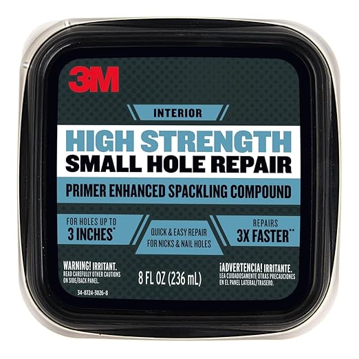 3M High Strength Small Hole Repair Kit, Inlcudes Spackling Compound, Putty Knife, Sanding Sponge, and Self-Adhesive Patch, For Hole Repairs Up To 3" in Diameter, Easy Wall Repair (SHR-SIOCKIT)