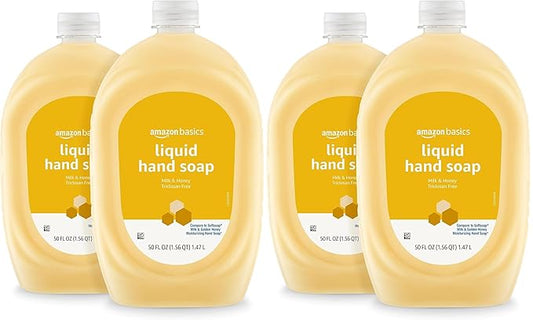 Amazon Basics Liquid Hand Soap Refill, Milk and Honey Scent, Triclosan-Free, 50 Fluid Ounces, 4-Pack (Previously Solimo)