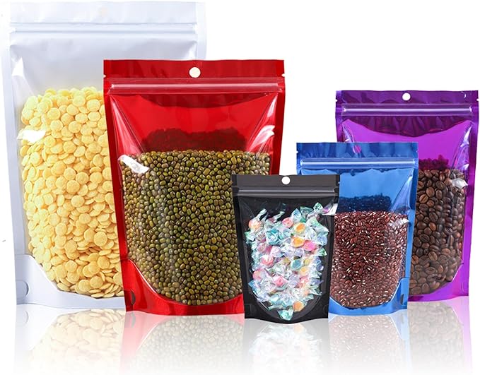 Mylar Bags for Food Storage 7.1 * 10.2, 100 PCS Clear Front Aluminum Resealable Bags for Small Business, Sealable Bag for Packaging with Guset Purple