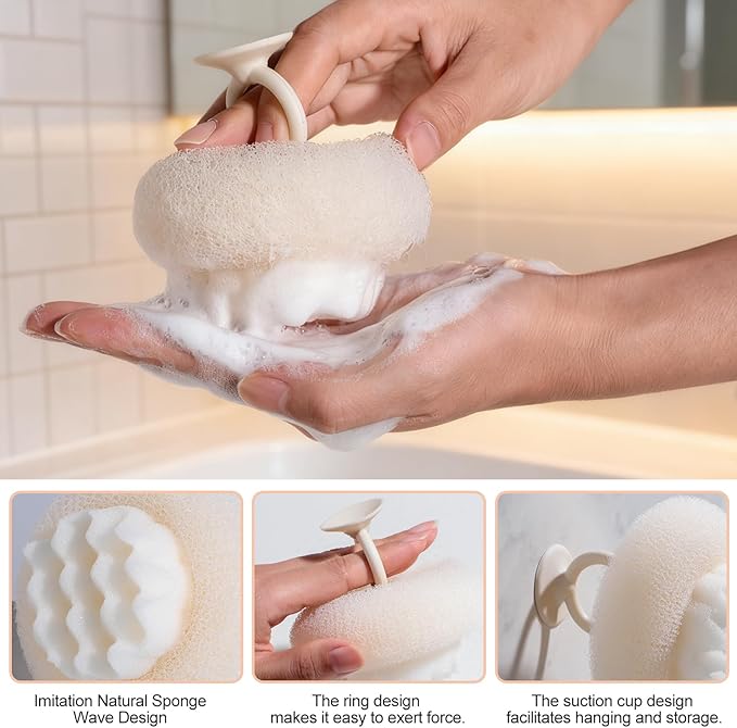 NVTED 6 PCS Bath Tools Set, Loofah Washcloth Combo 2-in-1, Suction Cup Bath Ball，Silicone Body Bath Brush with Waterproof Cosmetic Bag, for Body Wash and Smooth Skin